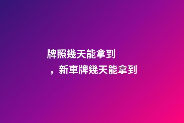牌照幾天能拿到，新車牌幾天能拿到
